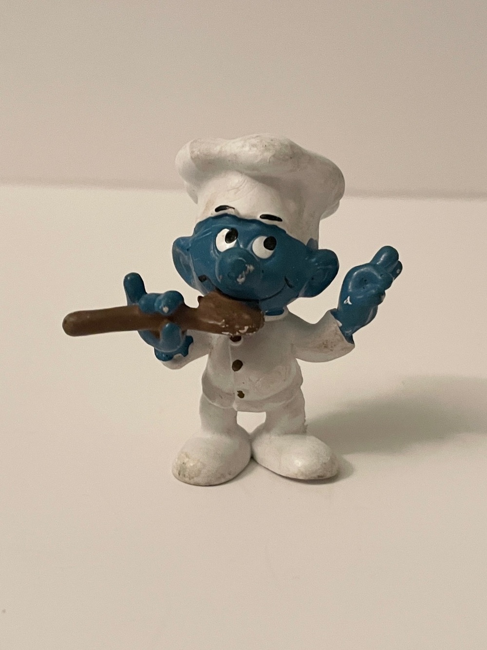 Vintage Peyo Schleich Cooking Chef Smurf Figure Holding Spoon West Germany